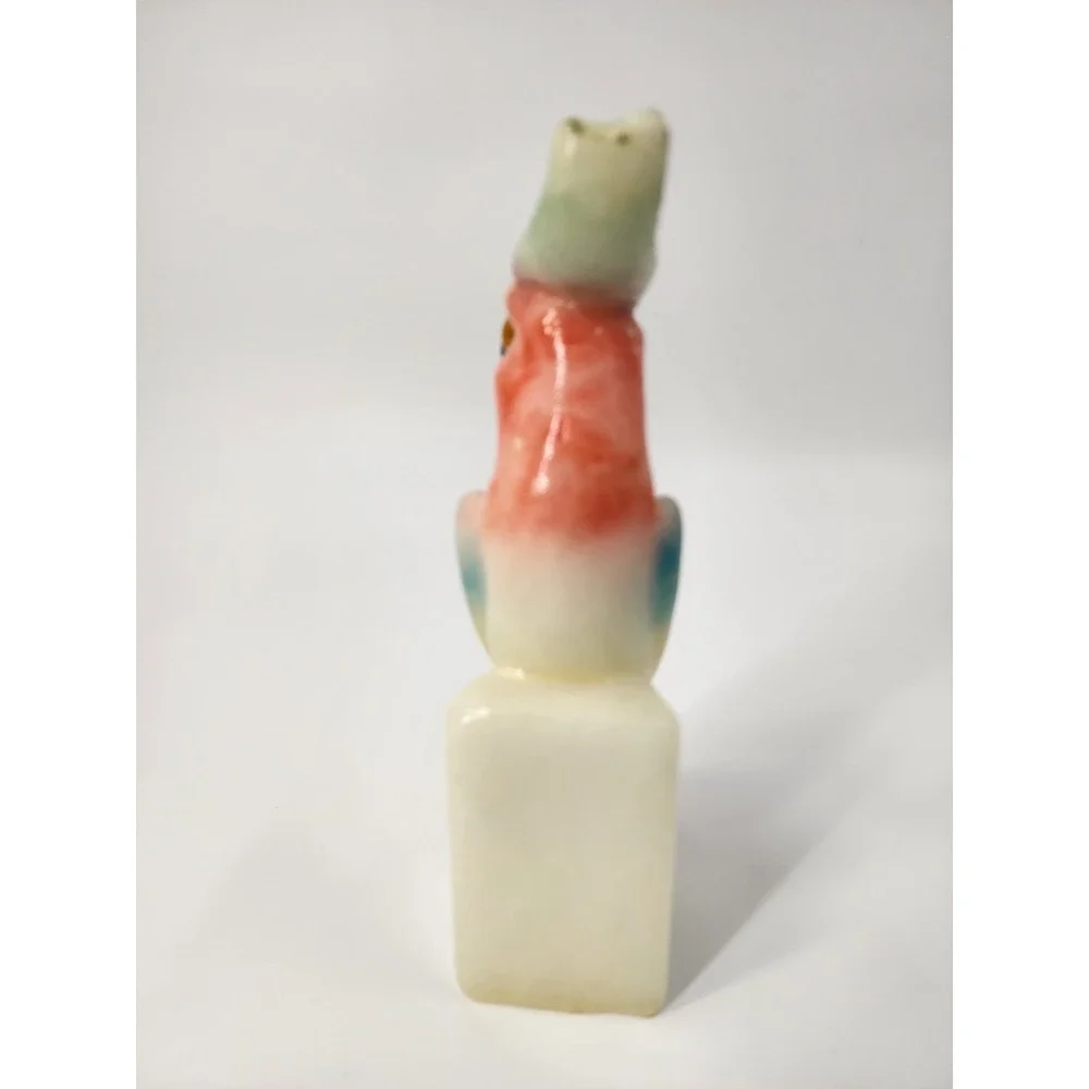 Vintage Hand Carved Onyx Stone Parrot Figurine Multi Color Bird Sculpture 5.5